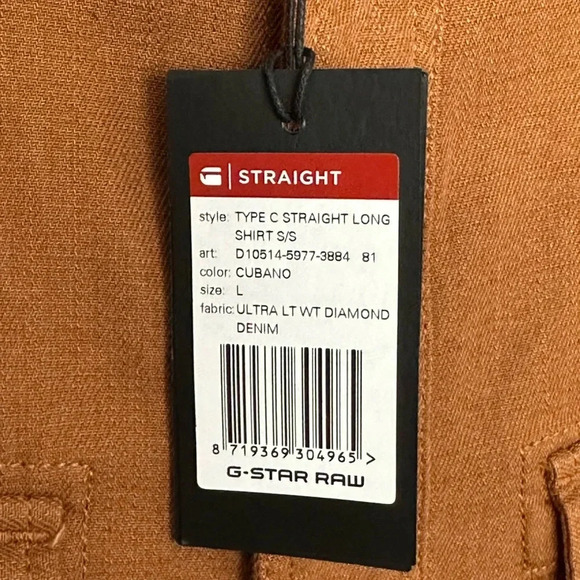 G-STAR RAW Type C Straight Long Button Down Shirt in Cubano Brown, Size L - Picture 7 of 15
